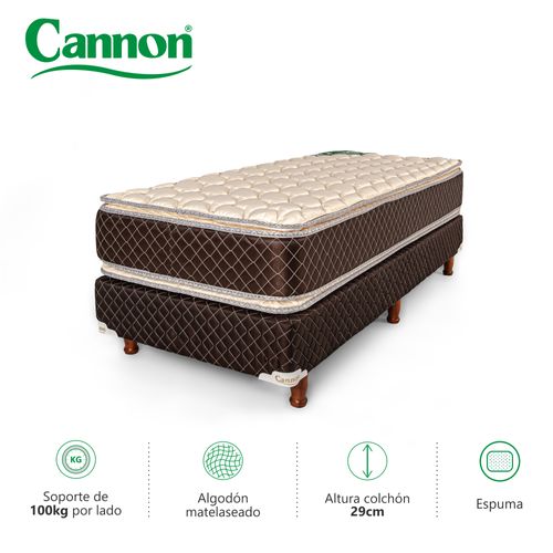 Colchón y Sommier 1 PLAZA (80 X 190 cm) Cannon Exclusive Pillow Top